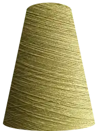 A cone of pale yellow-green yarn.