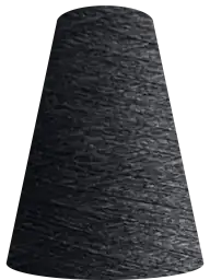A cone of charcoal yarn.