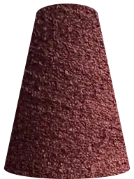 A cone of dark red boucle yarn.