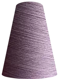 A cone of lilac yarn.