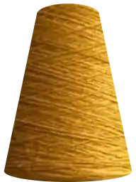 A cone of gold yarn.