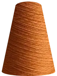 A cone of light orange yarn.